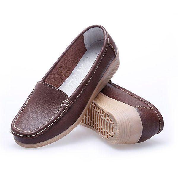 Neue Damen Arbeiten Beiläufige Atmungsaktive Bequeme Slip On Keilabsatz Flache Schuhe Um