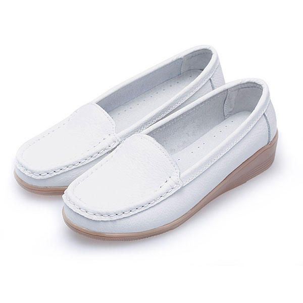 Neue Damen Arbeiten Beiläufige Atmungsaktive Bequeme Slip On Keilabsatz Flache Schuhe Um