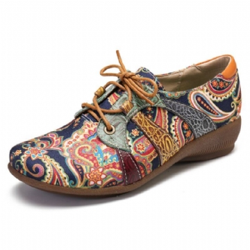 Paisley Retor Floral Splicing Folkways Style Round Toe Schnürschuhe Für Damen