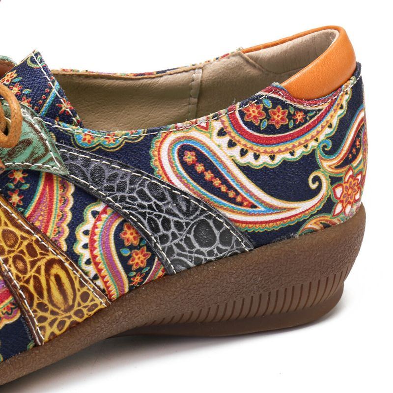 Paisley Retor Floral Splicing Folkways Style Round Toe Schnürschuhe Für Damen