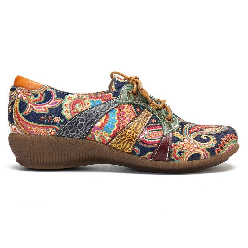 Paisley Retor Floral Splicing Folkways Style Round Toe Schnürschuhe Für Damen