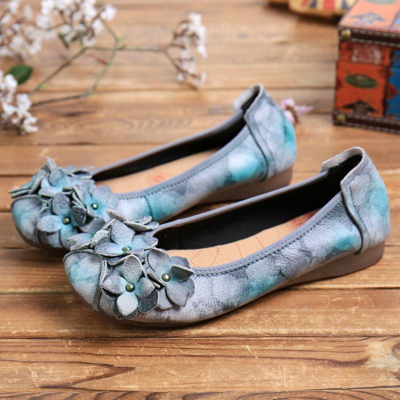 Retro Blumen Dekor Für Damen Mit Batikmuster Weicher Sohle Bequemen Weichen Flachen Schuhen Zum Hineinschlüpfen