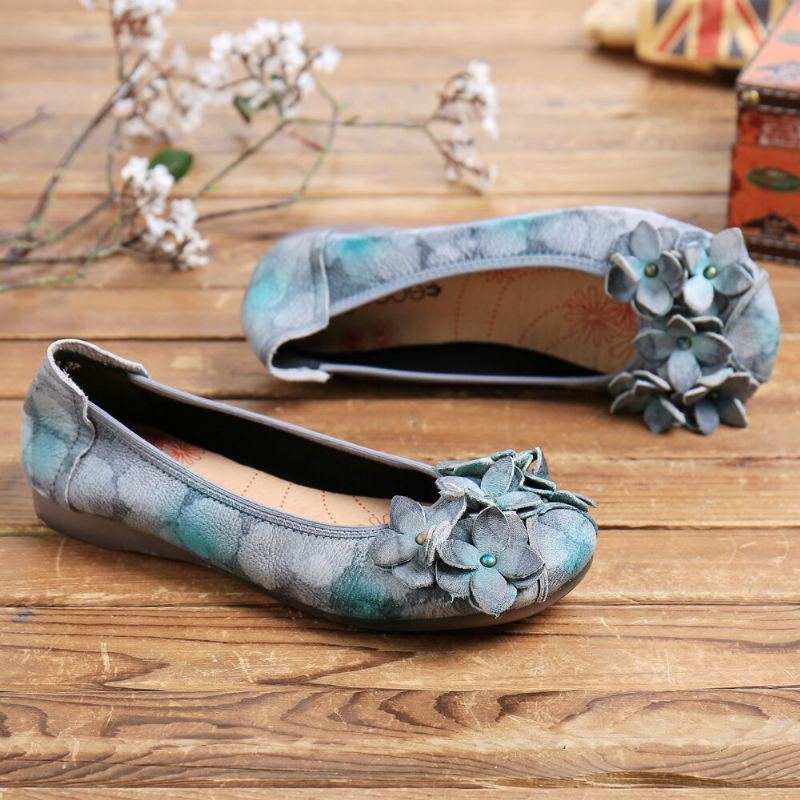 Retro Blumen Dekor Für Damen Mit Batikmuster Weicher Sohle Bequemen Weichen Flachen Schuhen Zum Hineinschlüpfen