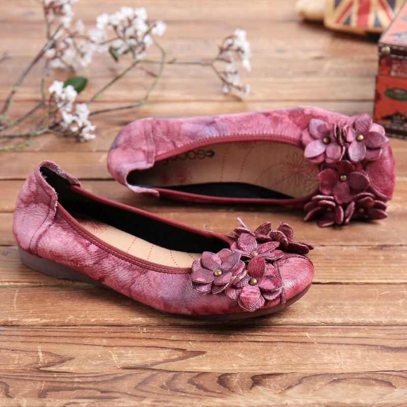 Retro Blumen Dekor Für Damen Mit Batikmuster Weicher Sohle Bequemen Weichen Flachen Schuhen Zum Hineinschlüpfen