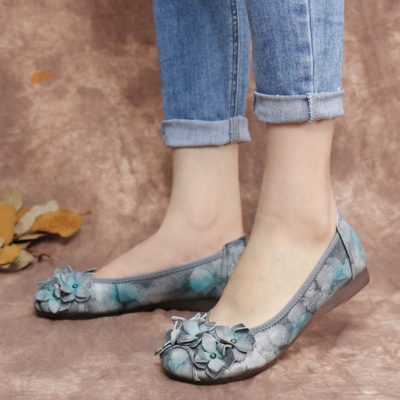 Retro Blumen Dekor Für Damen Mit Batikmuster Weicher Sohle Bequemen Weichen Flachen Schuhen Zum Hineinschlüpfen