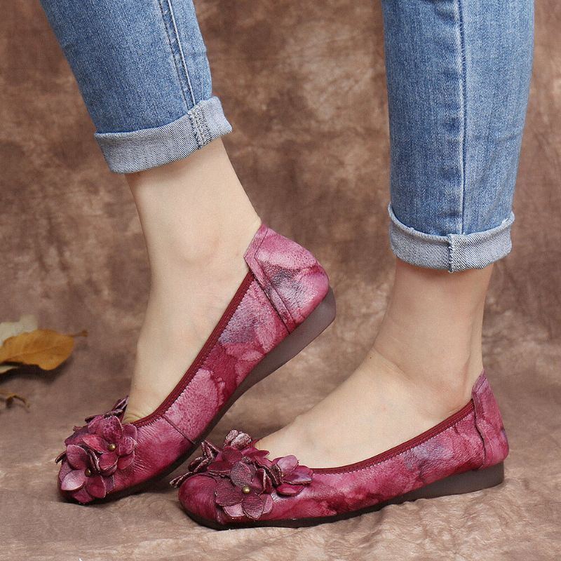 Retro Blumen Dekor Für Damen Mit Batikmuster Weicher Sohle Bequemen Weichen Flachen Schuhen Zum Hineinschlüpfen