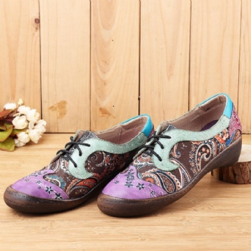 Vintage Large Size Women Stitching Casual Leder Flats