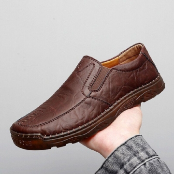 Atmungsaktive Herren Rindsleder Handnähte Mit Weicher Sohle Slip On Freizeitschuhe