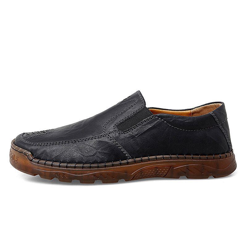 Atmungsaktive Herren Rindsleder Handnähte Mit Weicher Sohle Slip On Freizeitschuhe