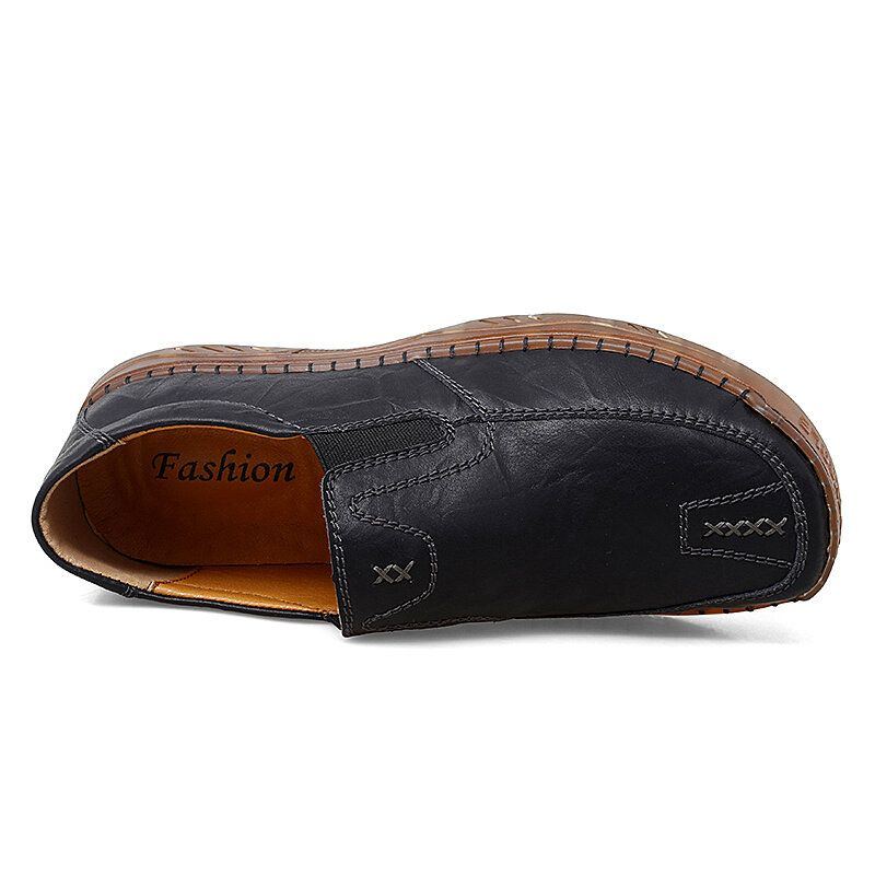 Atmungsaktive Herren Rindsleder Handnähte Mit Weicher Sohle Slip On Freizeitschuhe