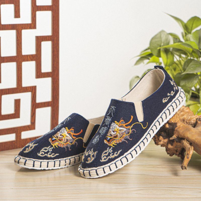 Atmungsaktive Leinenschuhe Mit Alter Peking Stickerei Für Herren