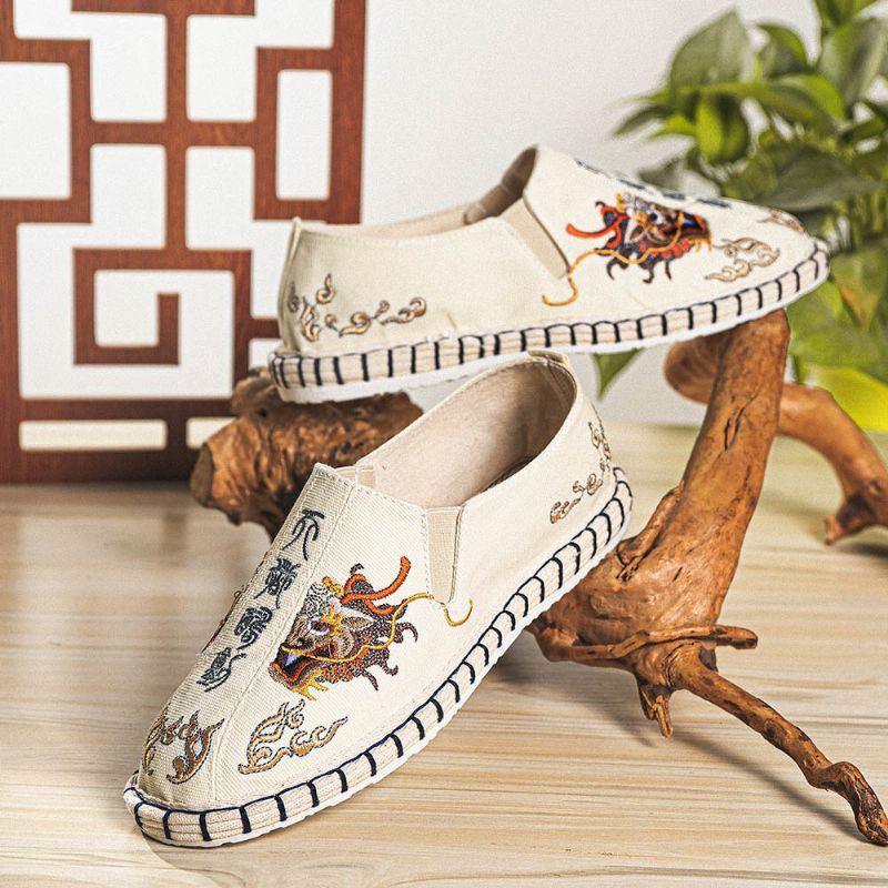 Atmungsaktive Leinenschuhe Mit Alter Peking Stickerei Für Herren