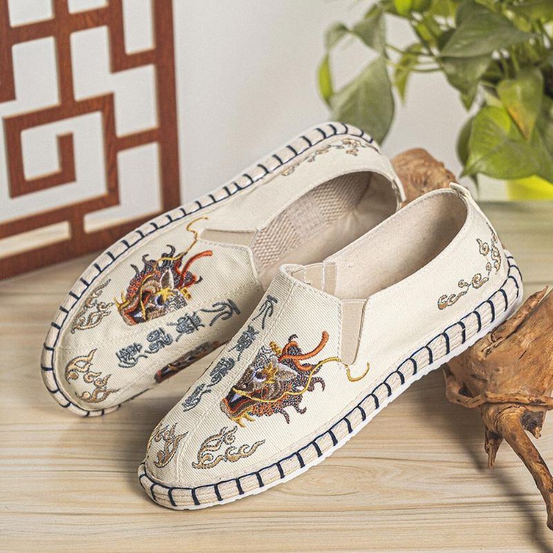 Atmungsaktive Leinenschuhe Mit Alter Peking Stickerei Für Herren