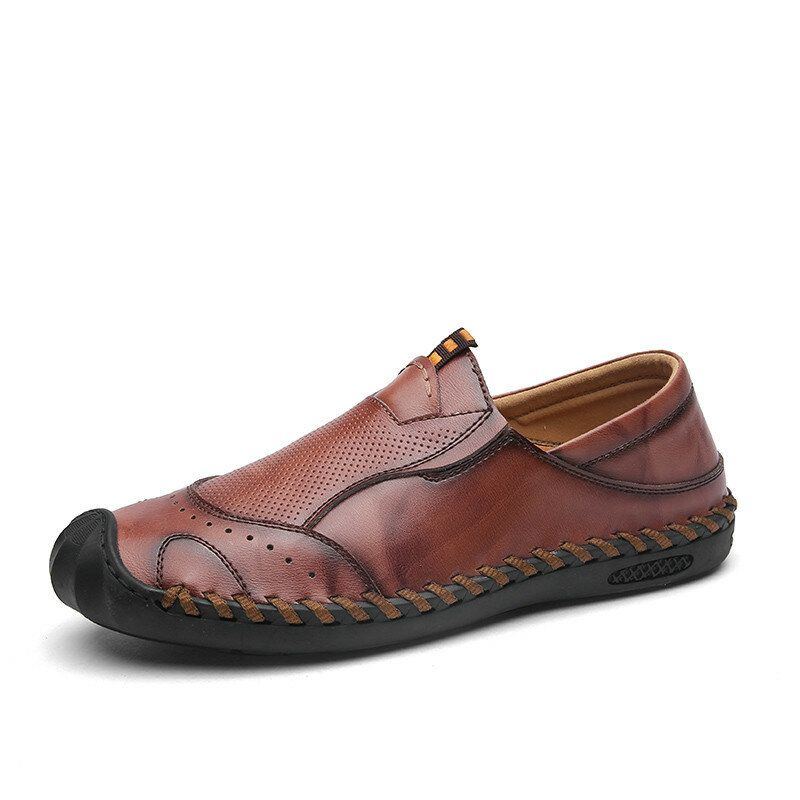 Atmungsaktive Mikrofaser Leder Bequeme Slip On Handnäh Flachschuhe Für Herren