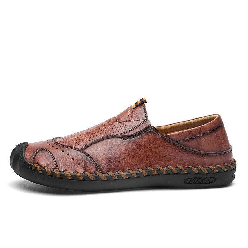 Atmungsaktive Mikrofaser Leder Bequeme Slip On Handnäh Flachschuhe Für Herren