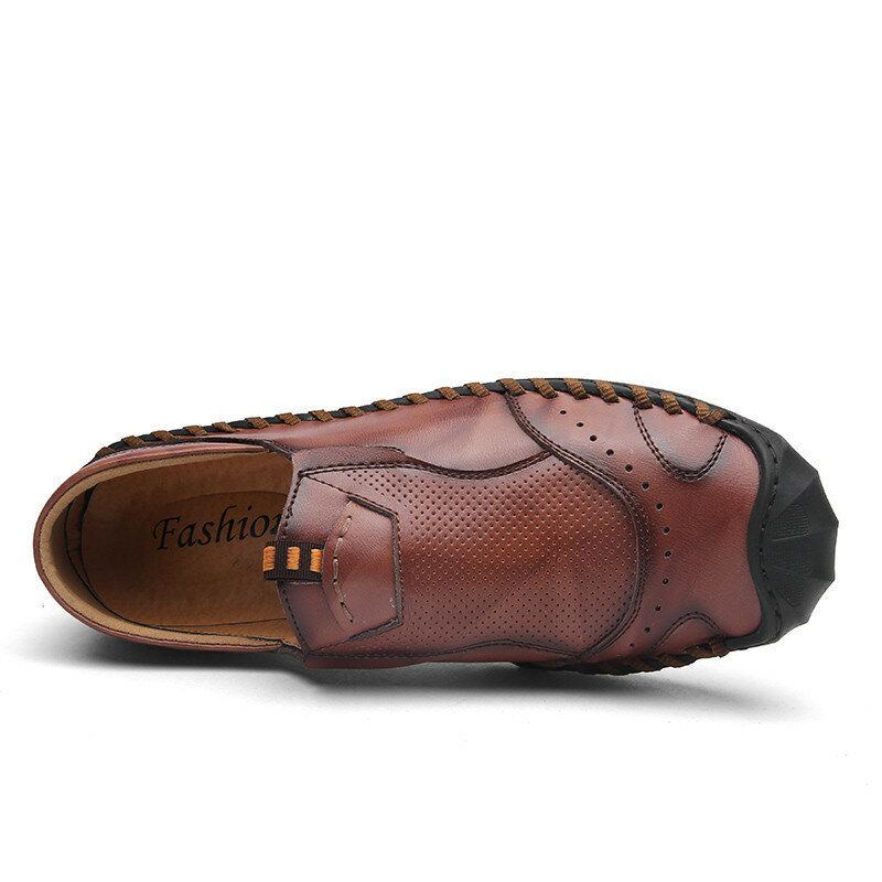 Atmungsaktive Mikrofaser Leder Bequeme Slip On Handnäh Flachschuhe Für Herren