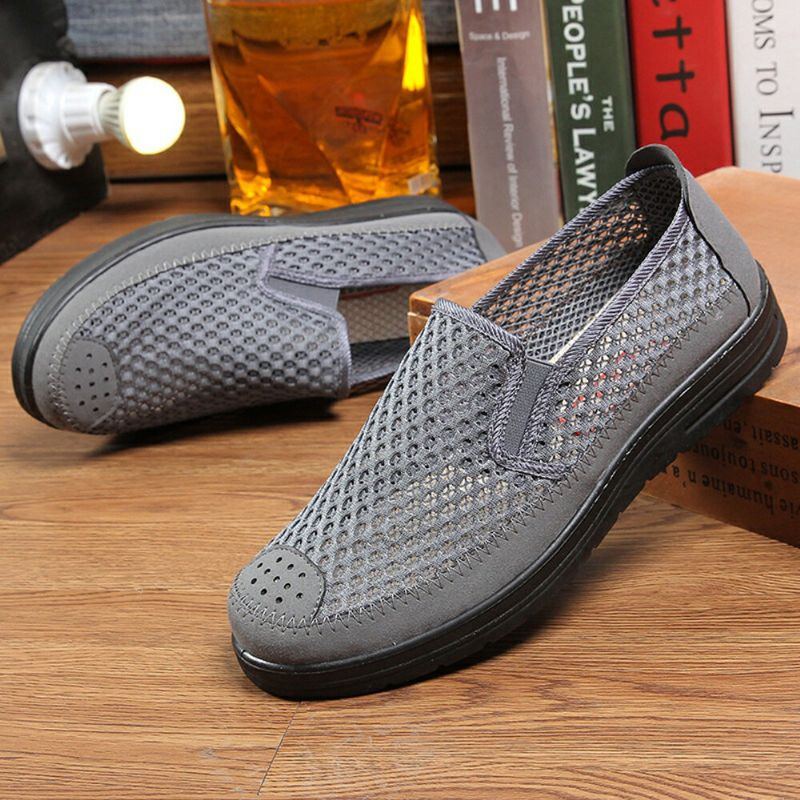 Atmungsaktive Rutschfeste Bequeme Slip On Unterseite Aus Altem Peking Freizeitschuhen Aus Mesh Für Herren