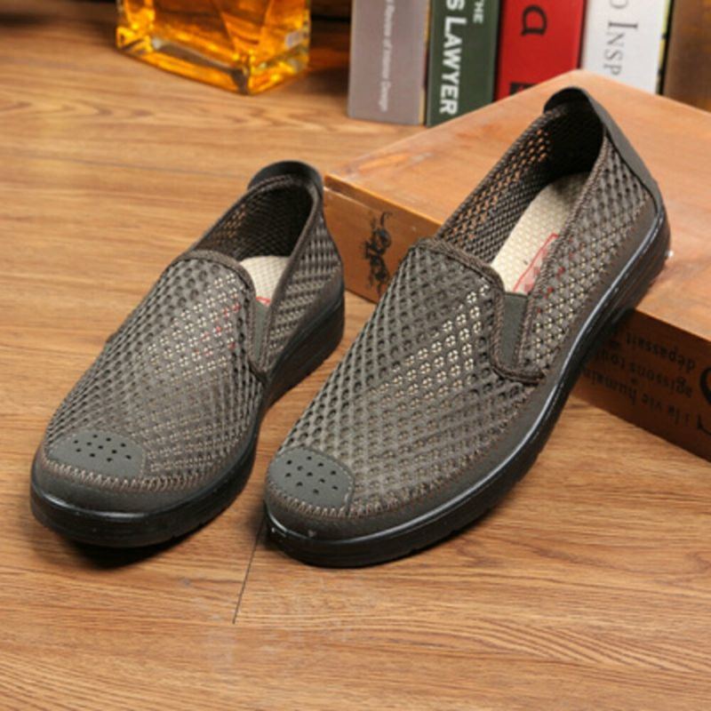 Atmungsaktive Rutschfeste Bequeme Slip On Unterseite Aus Altem Peking Freizeitschuhen Aus Mesh Für Herren