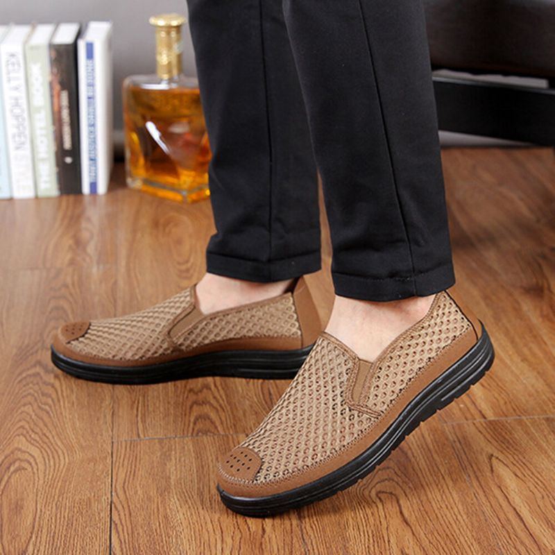 Atmungsaktive Rutschfeste Bequeme Slip On Unterseite Aus Altem Peking Freizeitschuhen Aus Mesh Für Herren