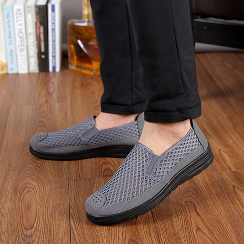 Atmungsaktive Rutschfeste Bequeme Slip On Unterseite Aus Altem Peking Freizeitschuhen Aus Mesh Für Herren