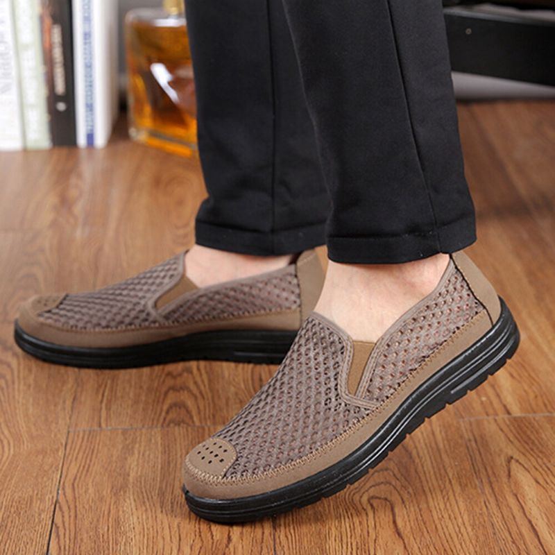 Atmungsaktive Rutschfeste Bequeme Slip On Unterseite Aus Altem Peking Freizeitschuhen Aus Mesh Für Herren