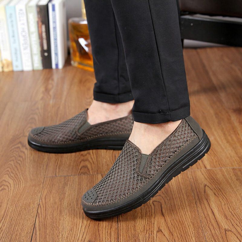 Atmungsaktive Rutschfeste Bequeme Slip On Unterseite Aus Altem Peking Freizeitschuhen Aus Mesh Für Herren