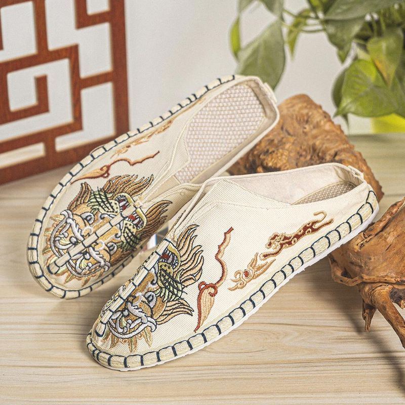 Atmungsaktive Rutschfeste Old Peking Slip On Bequeme Leinenschuhe Freizeitschuhe Für Herren