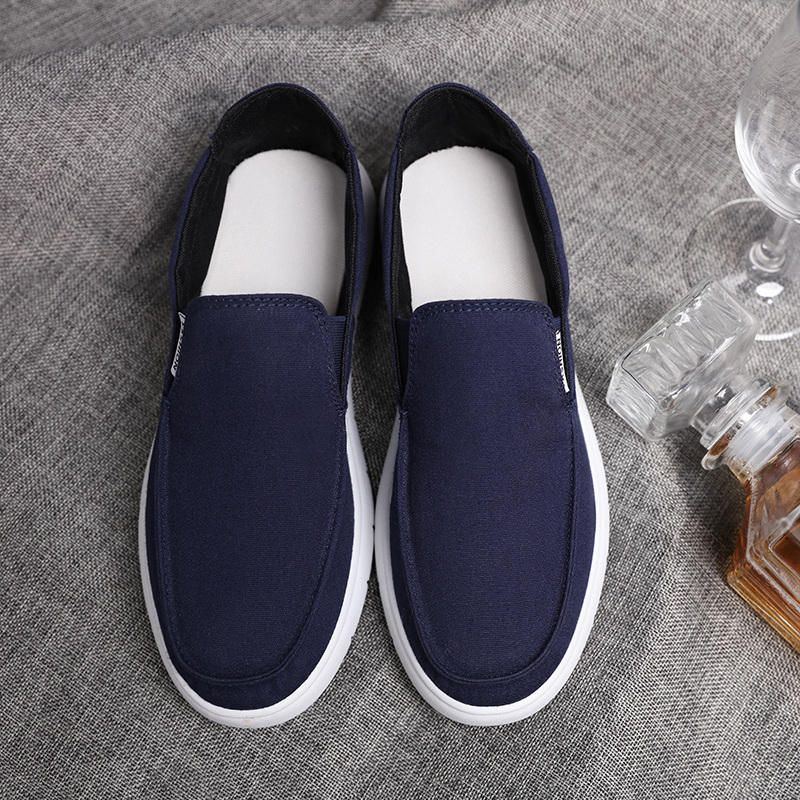 Atmungsaktive Slip On Flats Aus Leinen In Reiner Farbe Für Herren Freizeitschuhe