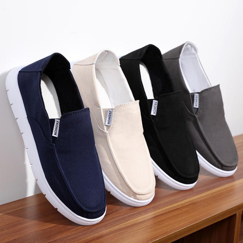 Atmungsaktive Slip On Flats Aus Leinen In Reiner Farbe Für Herren Freizeitschuhe