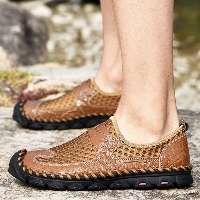 Atmungsaktive Zehengeschützte Rutschfeste Weiche Lässige Outdoor Schuhe Für Herren Aus Echtem Leder