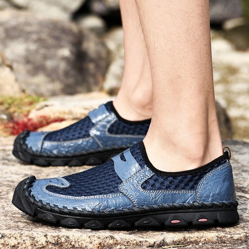 Atmungsaktive Zehengeschützte Rutschfeste Weiche Lässige Outdoor Schuhe Für Herren Aus Echtem Leder