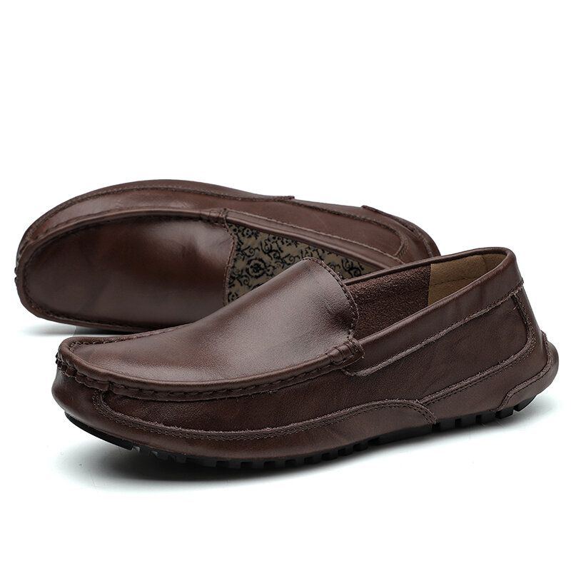 Bequeme Leder Slipper Für Herren Rutschfeste Weiche Sohle Lässige Flache Schuhe Zum Hineinschlüpfen