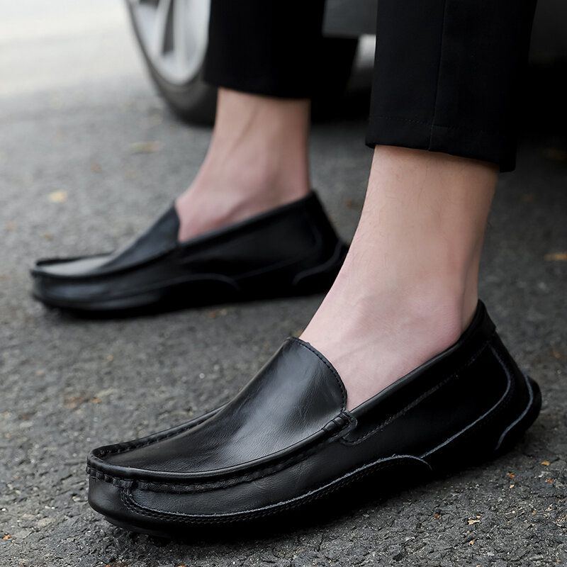 Bequeme Leder Slipper Für Herren Rutschfeste Weiche Sohle Lässige Flache Schuhe Zum Hineinschlüpfen