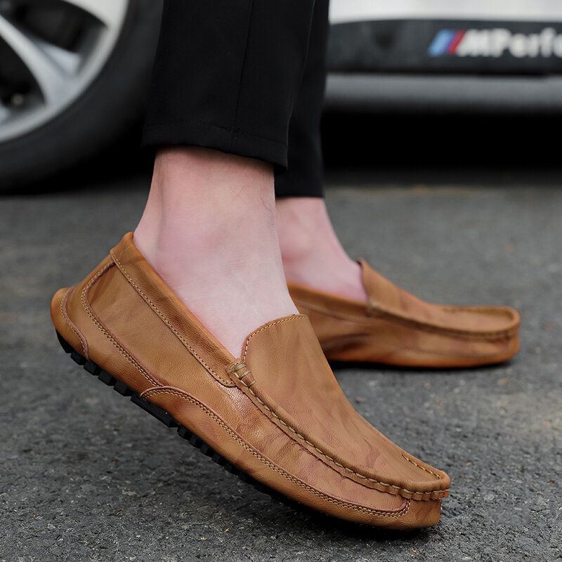 Bequeme Leder Slipper Für Herren Rutschfeste Weiche Sohle Lässige Flache Schuhe Zum Hineinschlüpfen