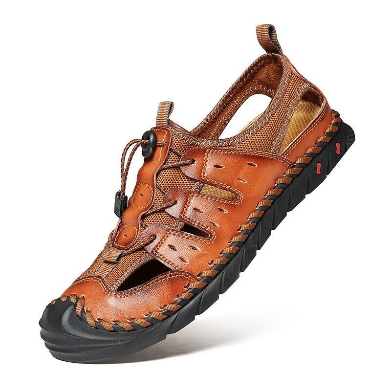 Handgenähte Outdoor Sandalen Aus Rutschfestem Leder Mit Weicher Sohle Für Herren