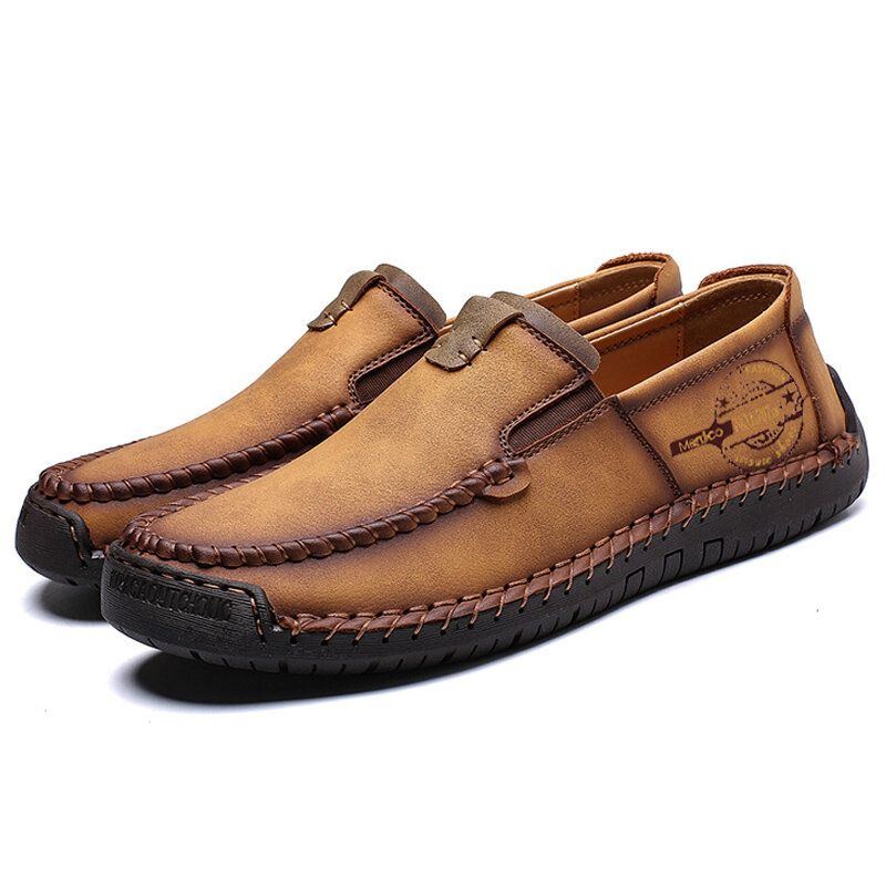 Handgenähte Rutschfeste Lässige Slip On Lederschuhe Für Herren