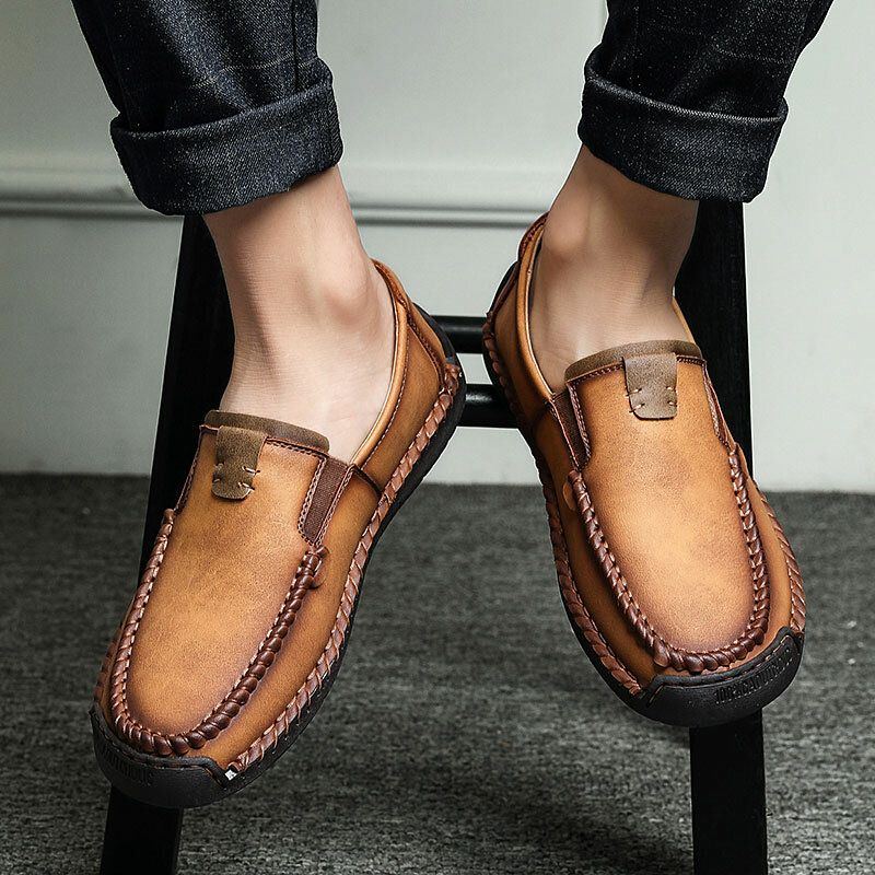 Handgenähte Rutschfeste Lässige Slip On Lederschuhe Für Herren