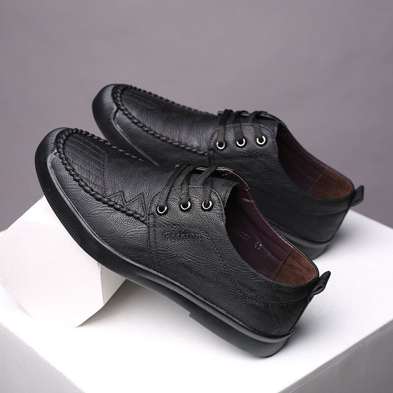 Herren Bequem Genähte Mikrofaser Weiche Schnürschuhe Business Casual Lederschuhe