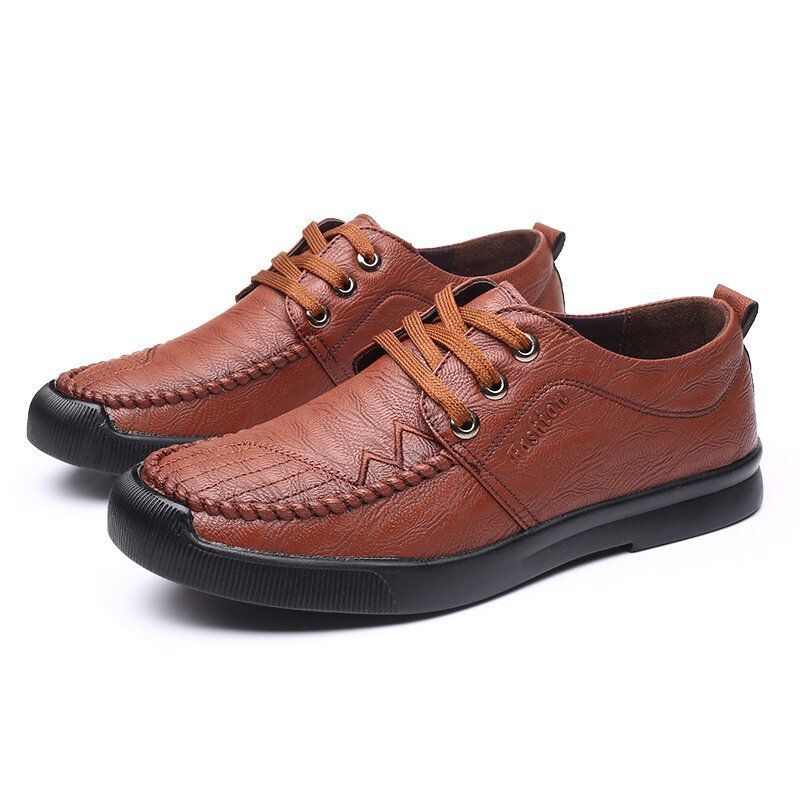 Herren Bequem Genähte Mikrofaser Weiche Schnürschuhe Business Casual Lederschuhe