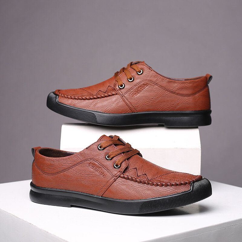 Herren Bequem Genähte Mikrofaser Weiche Schnürschuhe Business Casual Lederschuhe