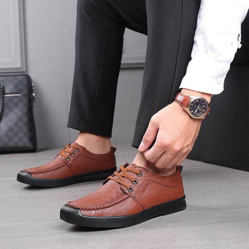 Herren Bequem Genähte Mikrofaser Weiche Schnürschuhe Business Casual Lederschuhe