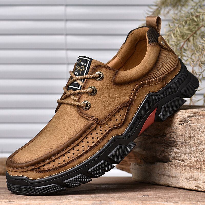 Herren Echtes Leder Rutschfeste Atmungsaktive Bequeme Outdoor Wanderschuhe