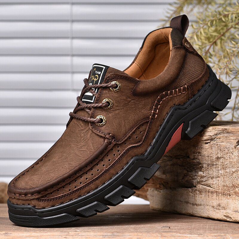 Herren Echtes Leder Rutschfeste Atmungsaktive Bequeme Outdoor Wanderschuhe