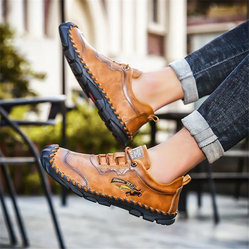 Herren Echtleder Handnähte Rutschfeste Freizeitschuhe