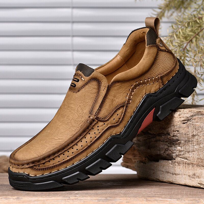 Herren Echtleder Rutschfest Atmungsaktiv Bequem Zum Hineinschlüpfen Outdoor Wanderschuhe