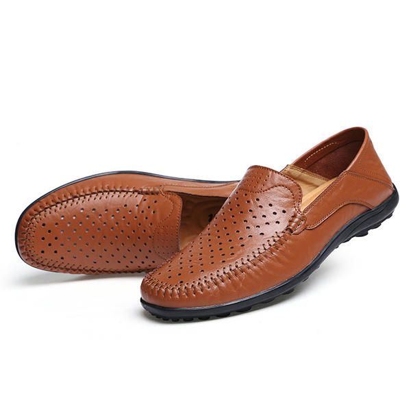 Herren Flats Lässige Outdoor Leder Slipper Aushöhlen Flats Schuhe