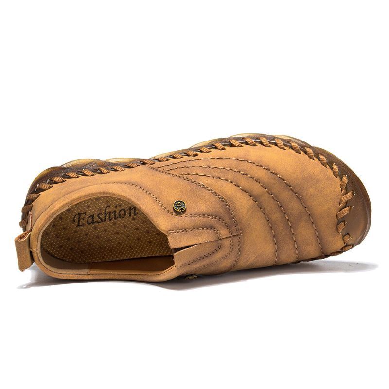 Herren Gummi Zehenkappe Handnähte Outdoor Slip On Weiche Business Freizeitschuhe