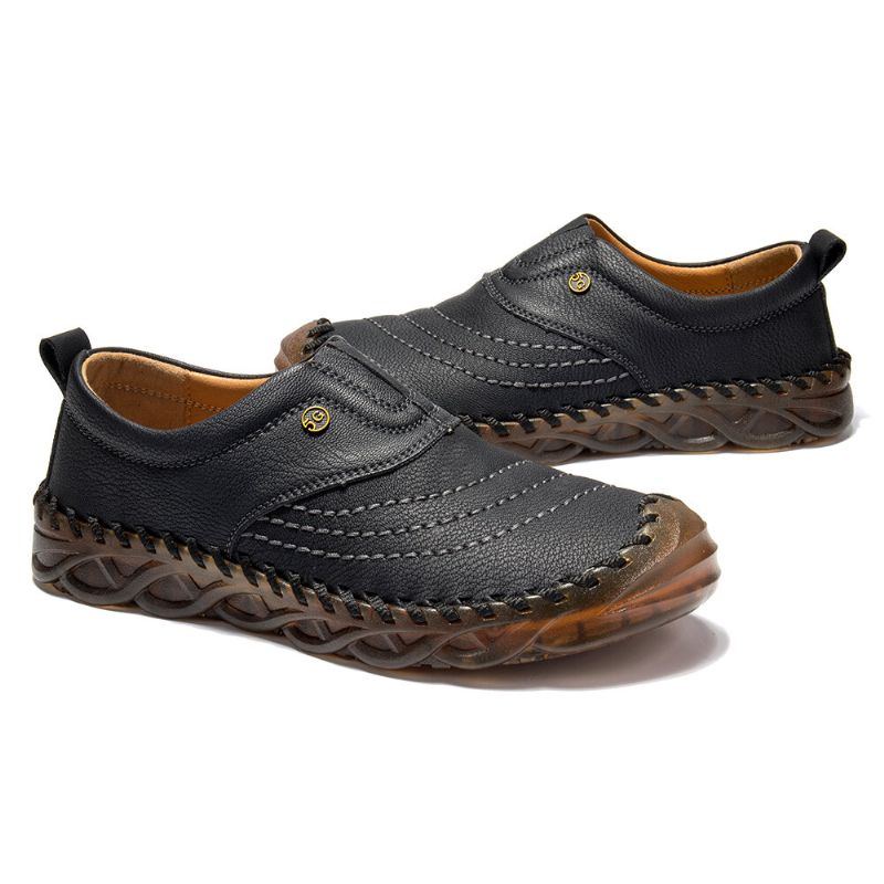 Herren Gummi Zehenkappe Handnähte Outdoor Slip On Weiche Business Freizeitschuhe