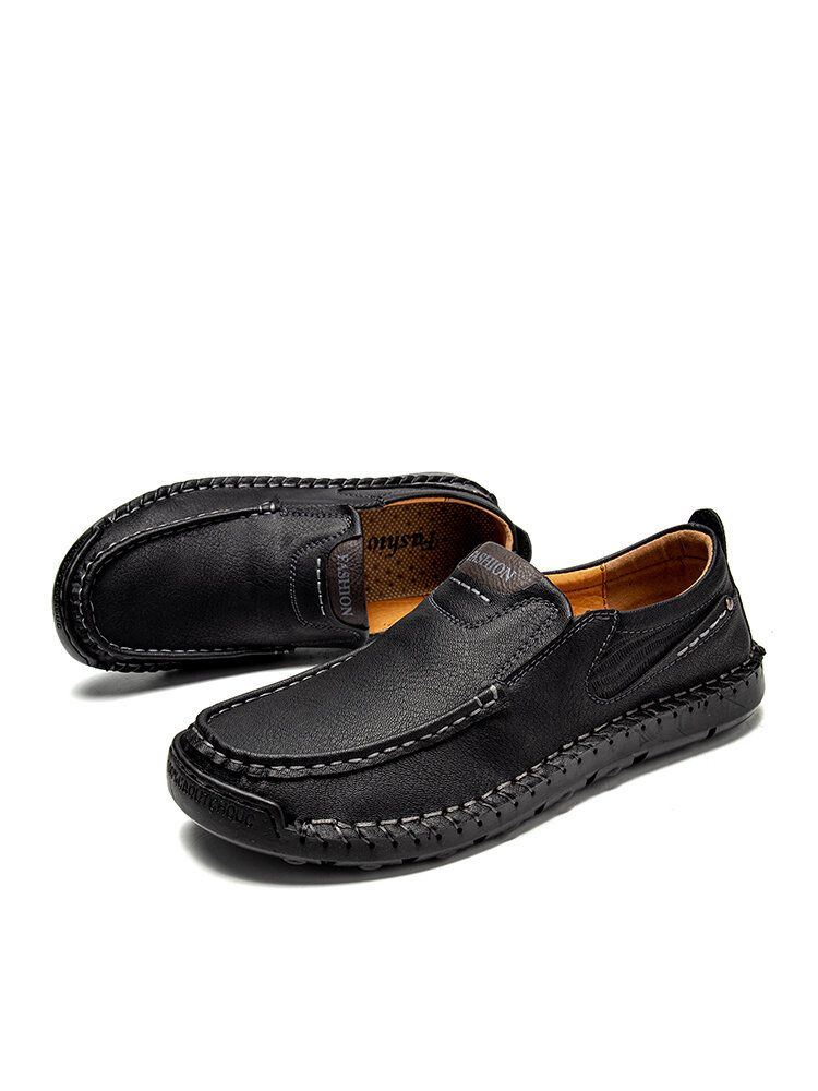 Herren Handgefertigte Nähte Rutschfeste Weiche Bequeme Slip On Freizeitschuhe