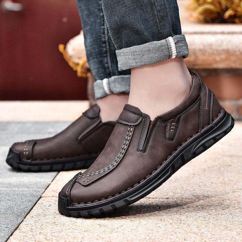 Herren Handgenähte Rindsleder Rutschfeste Business Casual Schuhe Mit Weicher Sohle